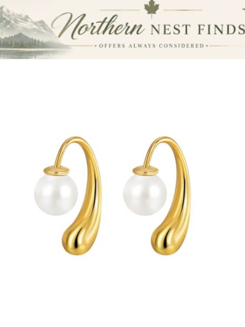 Gold Pearl Earrings Faux Pearl Drop Dangle Stainless Steel Waterproof